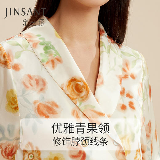 金三塔100%桑蚕丝女士真丝睡衣印花拼刺绣蕾丝双排扣时尚家居服   YSFCC202 商品图3