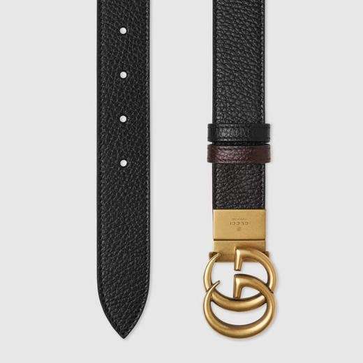GUCCI 古驰 男士皮革双 G 搭扣双面细腰带 黑色 643847 CAO2T 1062 商品图1