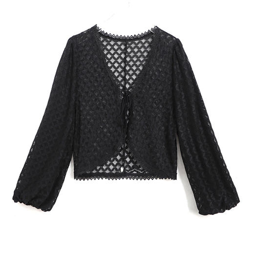 新款时尚优雅，气质百搭蕾丝短款系带外披小外套KQL-8303 商品图4