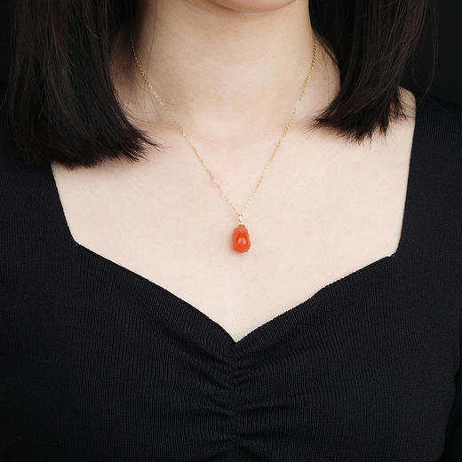 带证书18K金镶嵌南红玛瑙貔貅吊坠 文艺复古风天然玉石挂坠项链女  JXP10022 商品图2