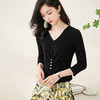 镶钻黑色醋酸针织T恤 软弹爽滑 米思阳2025秋季时尚薄款修身上衣女2096 商品缩略图1