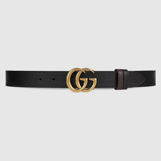 GUCCI 古驰 男士皮革双 G 搭扣双面细腰带 黑色 643847 CAO2T 1062 商品图0