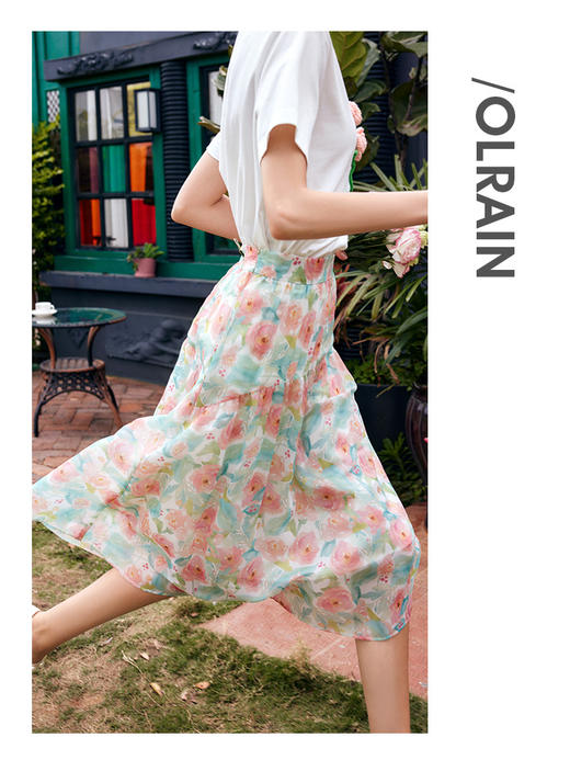 欧芮儿OLrain法式碎花半身裙女夏季2022年新款复古小个子a字裙 商品图3