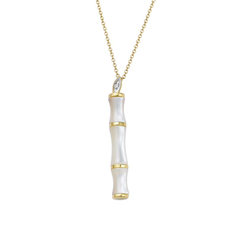 ［东方幸趣］18K金贝母镶钻项链#竹韵