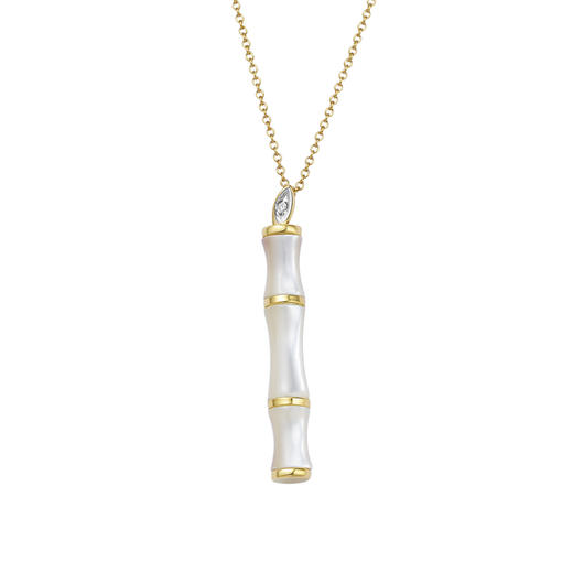 ［东方幸趣］18K金贝母镶钻项链#竹韵 商品图0