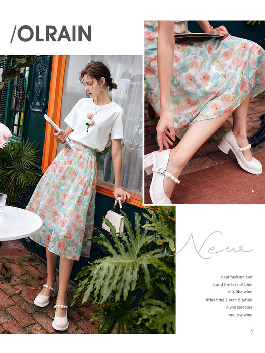 欧芮儿OLrain法式碎花半身裙女夏季2022年新款复古小个子a字裙 商品图2