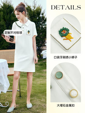 欧芮儿olrain法式白色短袖polo连衣裙女夏季2022新款气质显瘦裙子