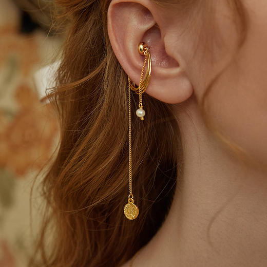 Oflye潮流饰品 珍珠流苏耳夹女长款无耳洞耳环潮独特耳骨夹 商品图0