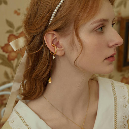 Oflye潮流饰品 珍珠流苏耳夹女长款无耳洞耳环潮独特耳骨夹 商品图3