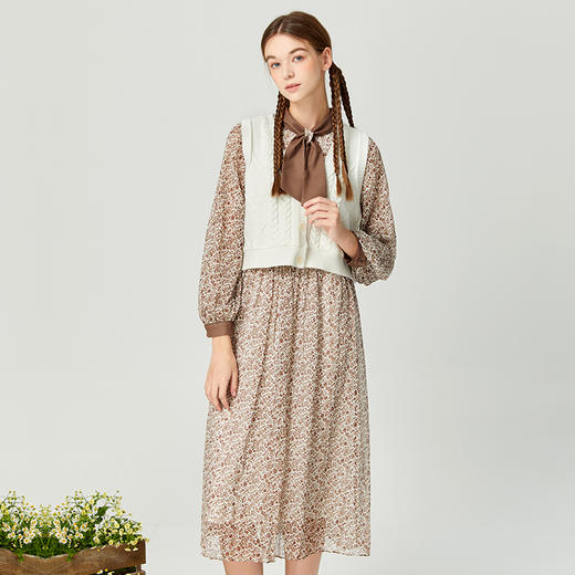 famecoco范可儿温柔女神范两件套秋季女装针织雪纺套装裙D216EA302 商品图0