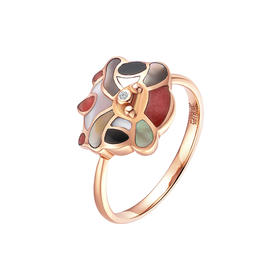 ［醒狮系列］18K玫瑰金贝母镶钻戒指