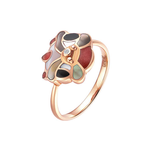 ［醒狮系列］18K玫瑰金贝母镶钻戒指 商品图0