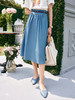 欧芮儿OLrain法式蓝色半身裙女夏季2022新款腰带中长款大摆伞裙 商品缩略图1