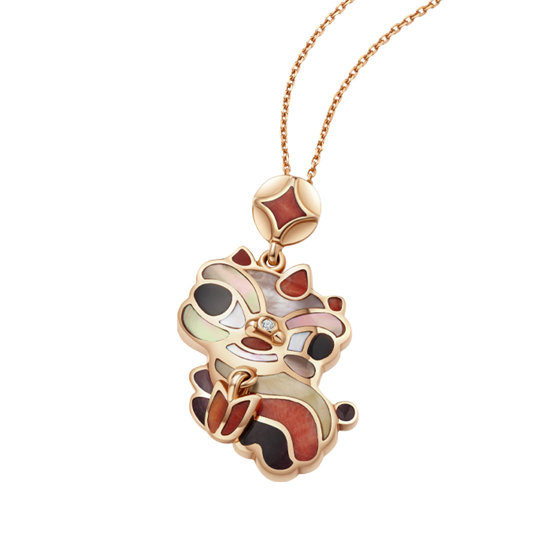 ［醒狮系列］18K玫瑰金贝母镶钻项坠