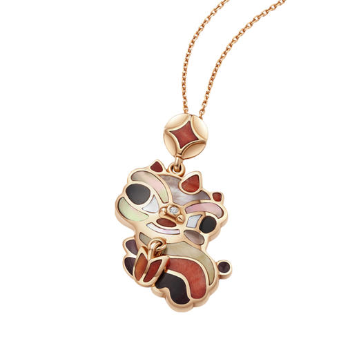 ［醒狮系列］18K玫瑰金贝母镶钻项坠 商品图0