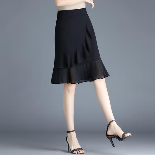 黑色雪纺短裙半身裙女夏季2022新款裙子高腰显瘦a字鱼尾裙包臀裙 AL89789 商品图3