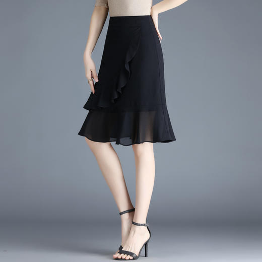 黑色雪纺短裙半身裙女夏季2022新款裙子高腰显瘦a字鱼尾裙包臀裙 AL89789 商品图1