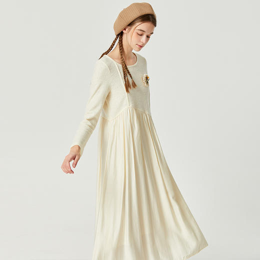 Famecoco范可儿长袖拼接连衣裙女秋品不规则针织毛衣长裙 商品图2