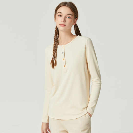 famecoco范可儿女长袖T恤修身早秋常规款圆领针织打底衫D221BB302 商品图3
