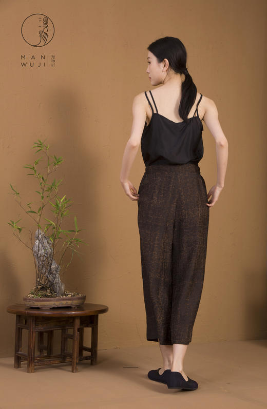 漫物记龟裂纹香云纱直筒拼接八分裤XYS-W151 商品图3