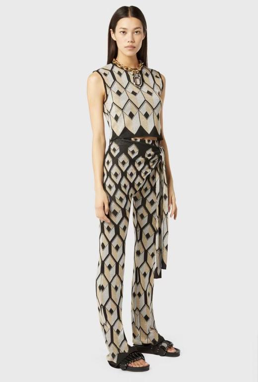 Paco Rabanne  黑色菱形纹侧系带针织直筒裤 商品图5