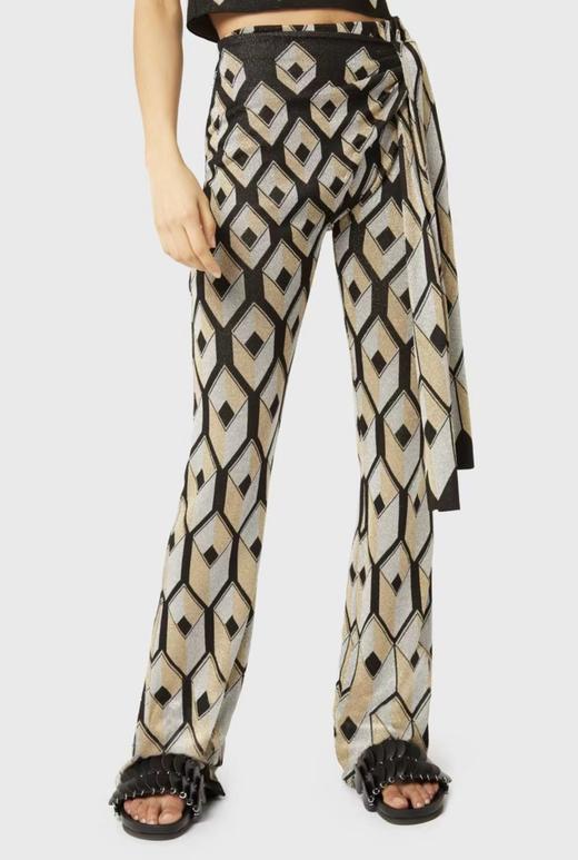 Paco Rabanne  黑色菱形纹侧系带针织直筒裤 商品图7