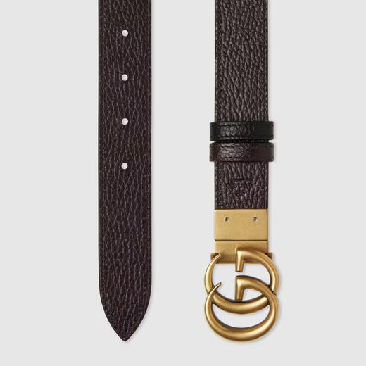 GUCCI 古驰 男士皮革双 G 搭扣双面细腰带 黑色 643847 CAO2T 1062 商品图2