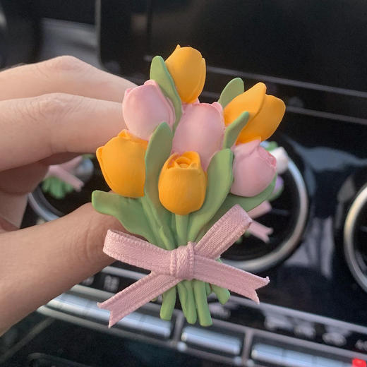 车载香水香薰粉色郁金香汽车空调出风口装饰品扩香石香氛礼物淡香 商品图7