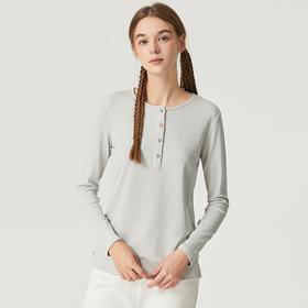 famecoco范可儿女长袖T恤修身早秋常规款圆领针织打底衫D221BB302