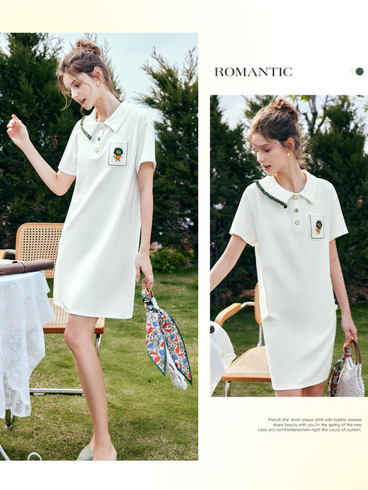 欧芮儿olrain法式白色短袖polo连衣裙女夏季2022新款气质显瘦裙子 商品图3