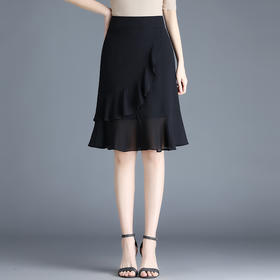 黑色雪纺短裙半身裙女夏季2022新款裙子高腰显瘦a字鱼尾裙包臀裙 AL89789