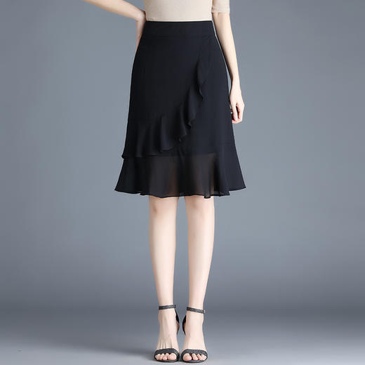 黑色雪纺短裙半身裙女夏季2022新款裙子高腰显瘦a字鱼尾裙包臀裙 AL89789 商品图0