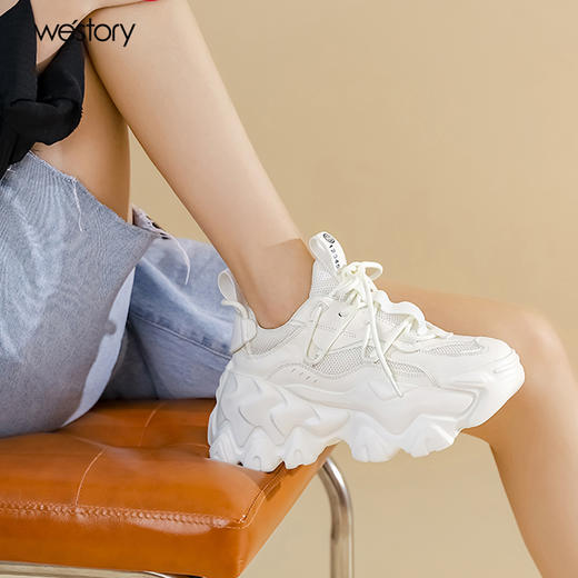 westory女鞋2022年春夏新款网面超清厚软底增高老爹鞋女W22CM72251 商品图2