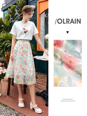欧芮儿OLrain法式碎花半身裙女夏季2022年新款复古小个子a字裙