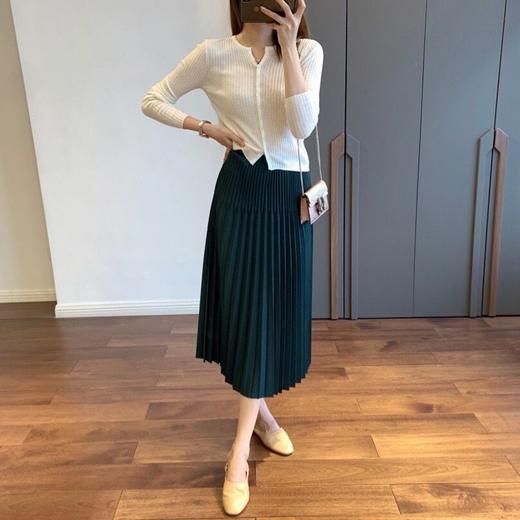 专柜重工双压褶 优雅知性百褶半裙#B222306 商品图3