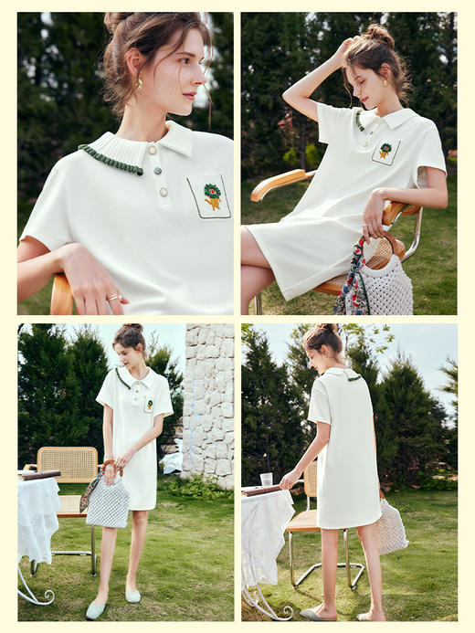 欧芮儿olrain法式白色短袖polo连衣裙女夏季2022新款气质显瘦裙子 商品图1