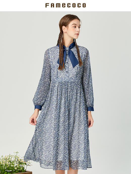 famecoco范可儿温柔女神范两件套秋季女装针织雪纺套装裙D216EA302 商品图3