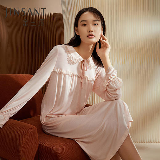 【深睡眠蚕丝睡衣】金三塔100%桑蚕丝 轻盈舒展 裸穿级舒适 真丝针织弹力素色长睡裙  YZFCC301 商品图2