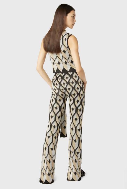 Paco Rabanne  黑色菱形纹侧系带针织直筒裤 商品图6