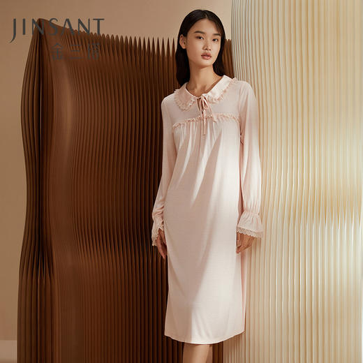 【深睡眠蚕丝睡衣】金三塔100%桑蚕丝 轻盈舒展 裸穿级舒适 真丝针织弹力素色长睡裙  YZFCC301 商品图1