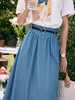 欧芮儿OLrain法式蓝色半身裙女夏季2022新款腰带中长款大摆伞裙 商品缩略图3