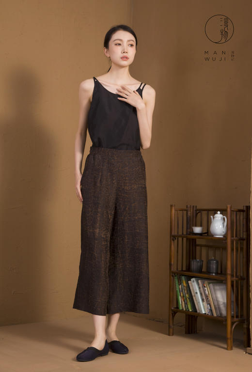 漫物记龟裂纹香云纱直筒拼接八分裤XYS-W151 商品图1