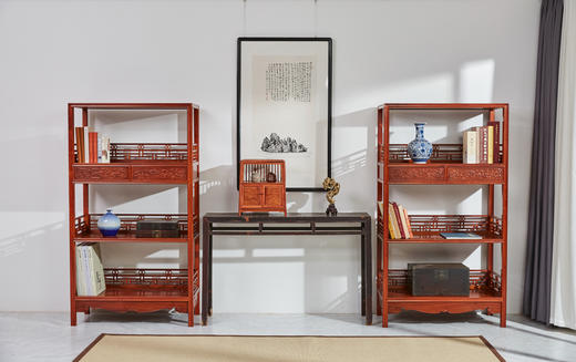 红桥红  家具严选  缅甸花梨（大果紫檀）【178 上博复刻品字栏杆 书架】 商品图4