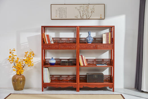 红桥红  家具严选  缅甸花梨（大果紫檀）【178 上博复刻品字栏杆 书架】 商品图1