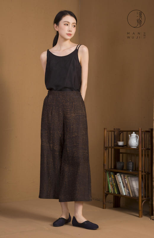 漫物记龟裂纹香云纱直筒拼接八分裤XYS-W151 商品图2