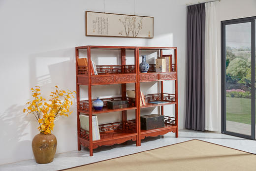 红桥红  家具严选  缅甸花梨（大果紫檀）【178 上博复刻品字栏杆 书架】 商品图0