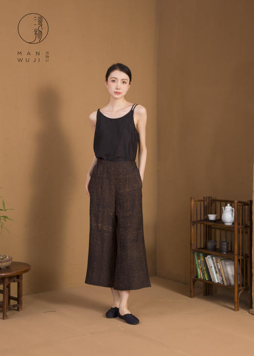 漫物记龟裂纹香云纱直筒拼接八分裤XYS-W151 商品图0