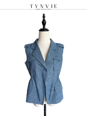 TYNVIE 西装领插袋背心外套 - 牛仔蓝