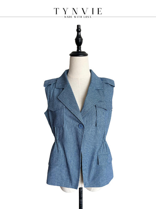TYNVIE 西装领插袋背心外套 - 牛仔蓝 商品图0