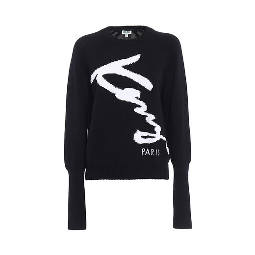 KENZO 高田贤三 女士棉质白色字母图案刺绣圆领长袖针织衫 黑色 F852 TO495 812 99 商品图0